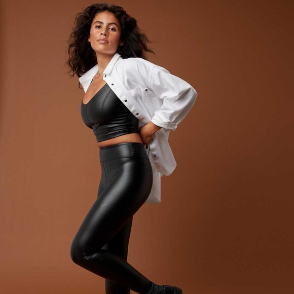 NWT Offline By Aerie Real Luxe Faux Leather Leggings Black - Picture 2 of 7